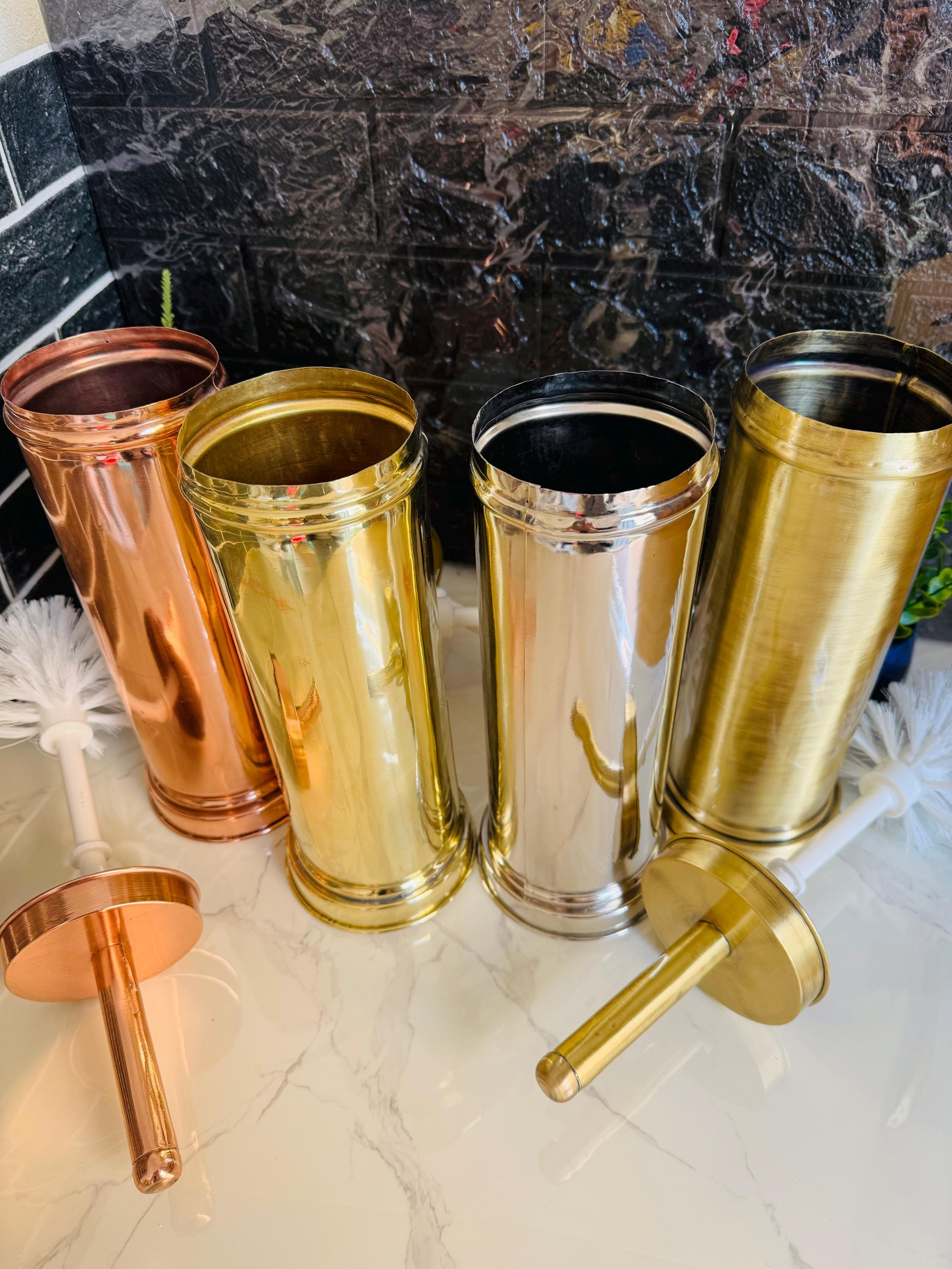 Handcrafted Unlacquered Brass Toilet Brush: Moroccan Style