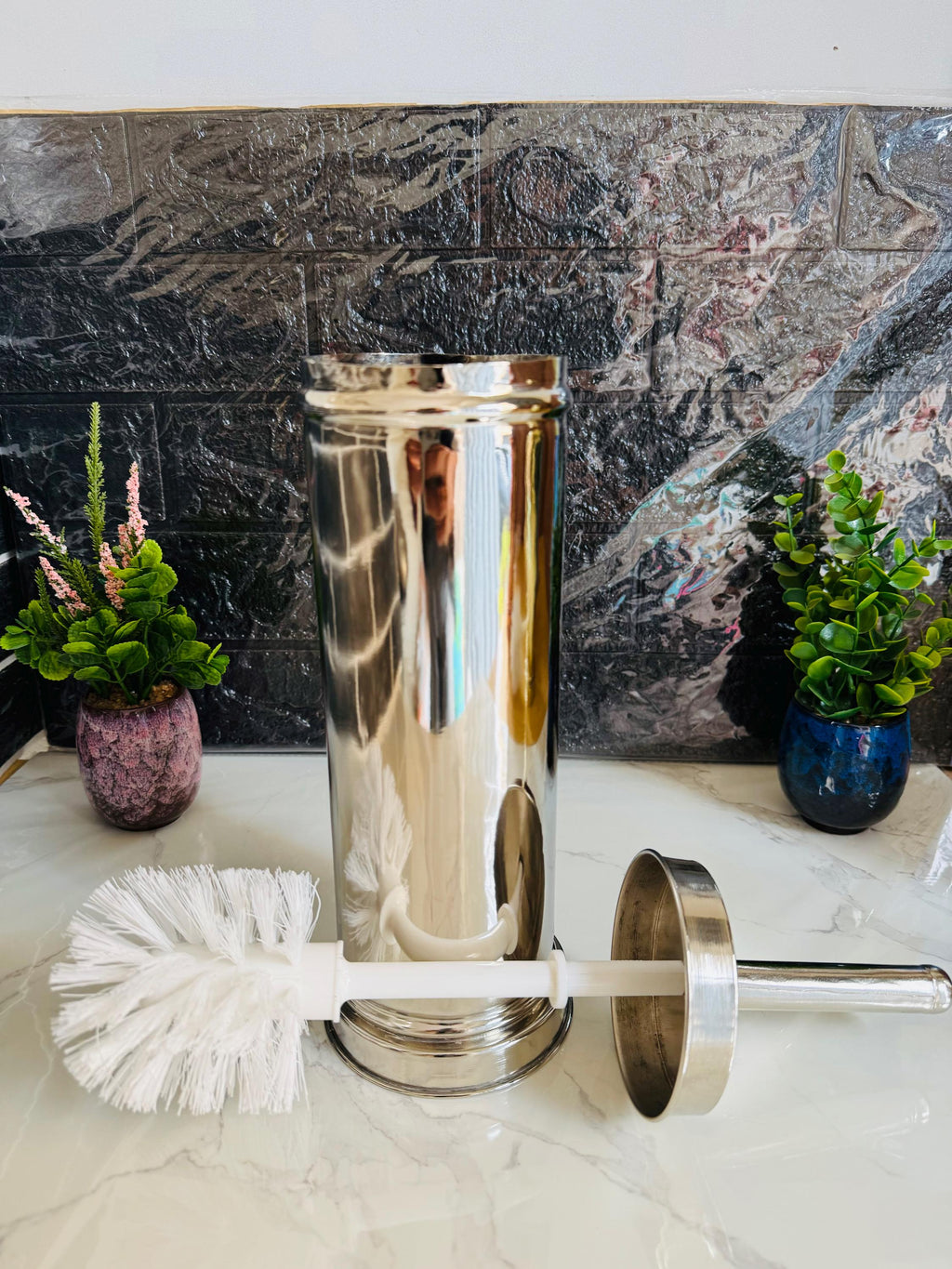 Handcrafted Unlacquered Brass Toilet Brush: Moroccan Style
