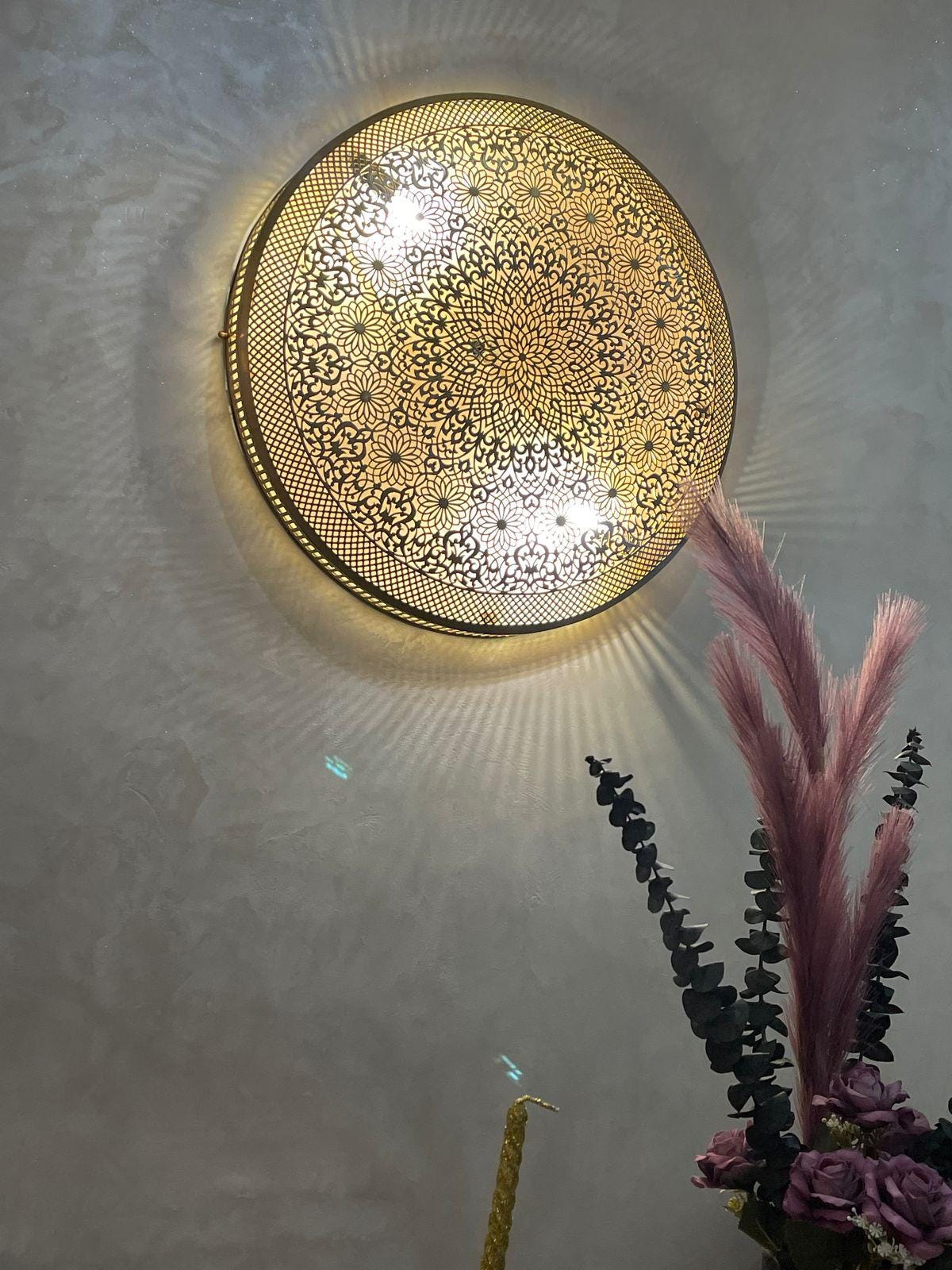 Handmade Moroccan Brass Wall Light: Boho Rustic Decor