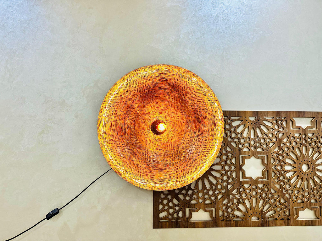 Handmade Moroccan Brass Wall Sconce: Boho Floral Light Fixture
