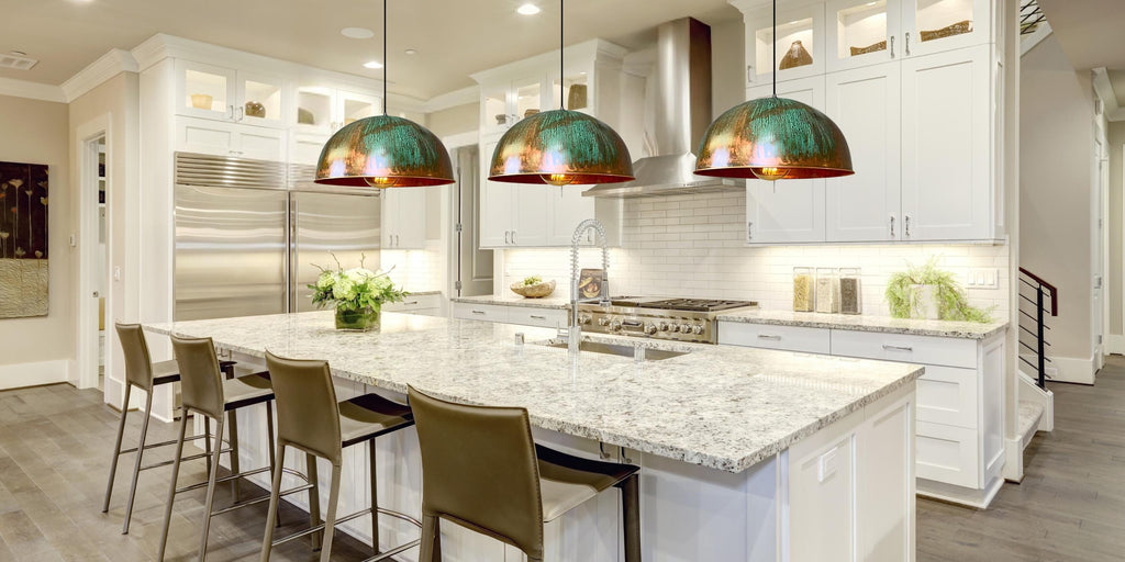 Handmade Green Dome Pendant Light: Rustic Farmhouse Kitchen Lighting