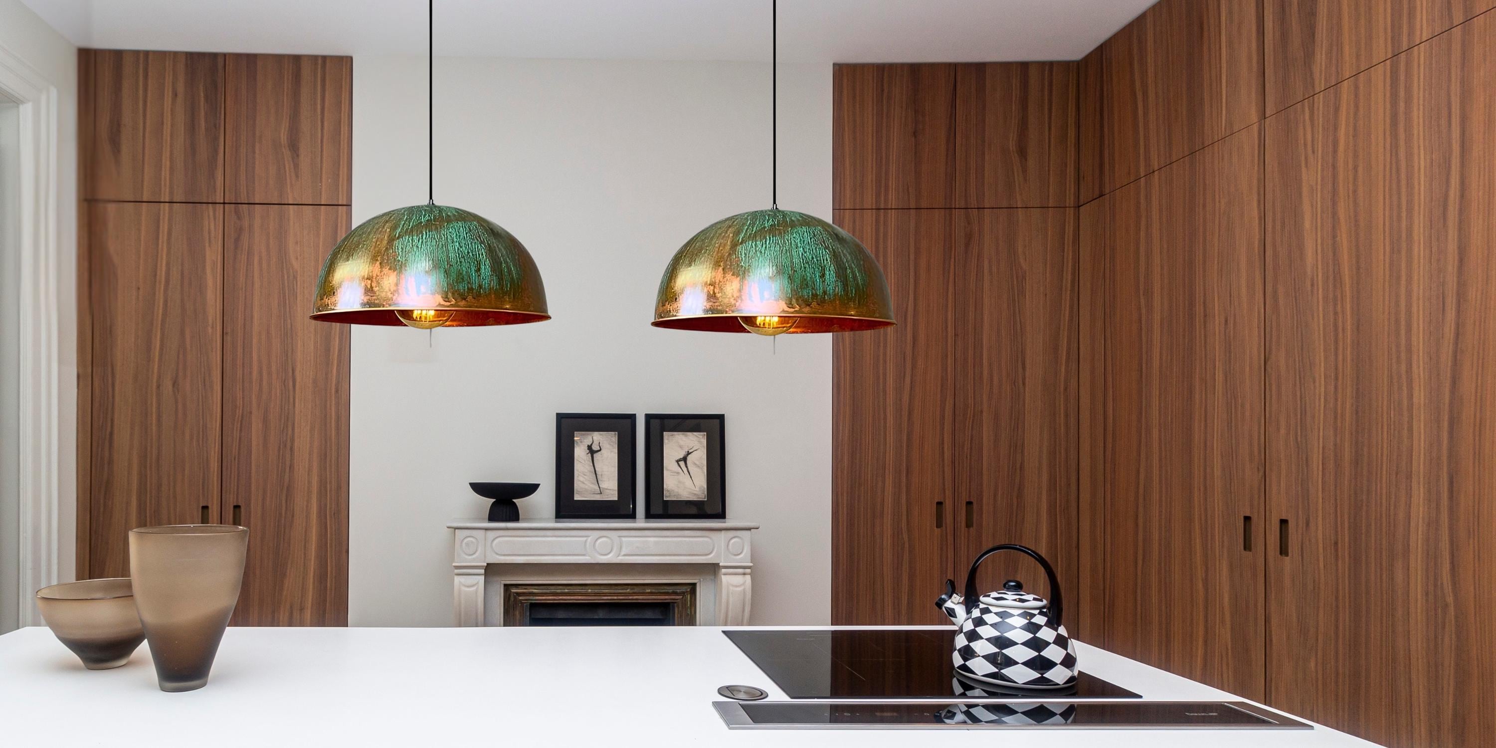 Handmade Green Dome Pendant Light: Rustic Farmhouse Kitchen Lighting