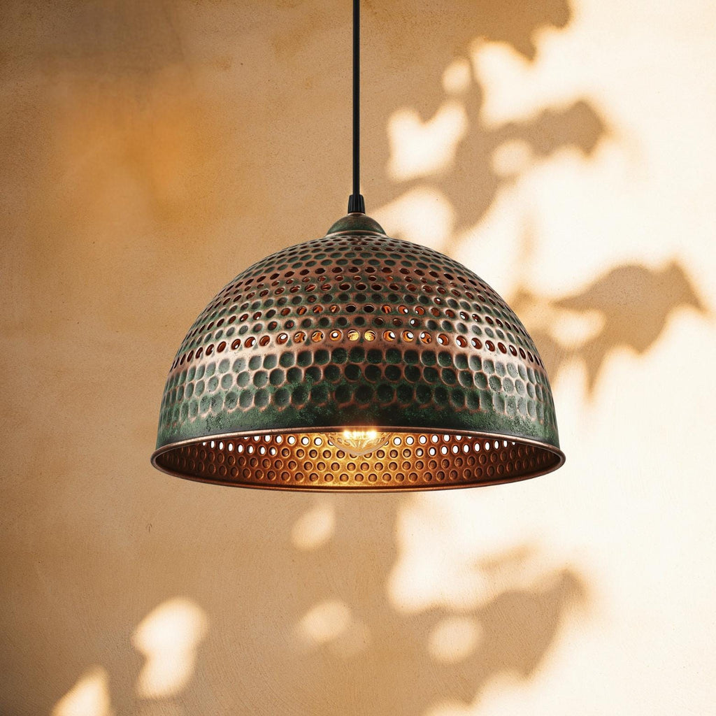 Handmade Oxidized Copper Dome Pendant Light: Antique Brass Patina