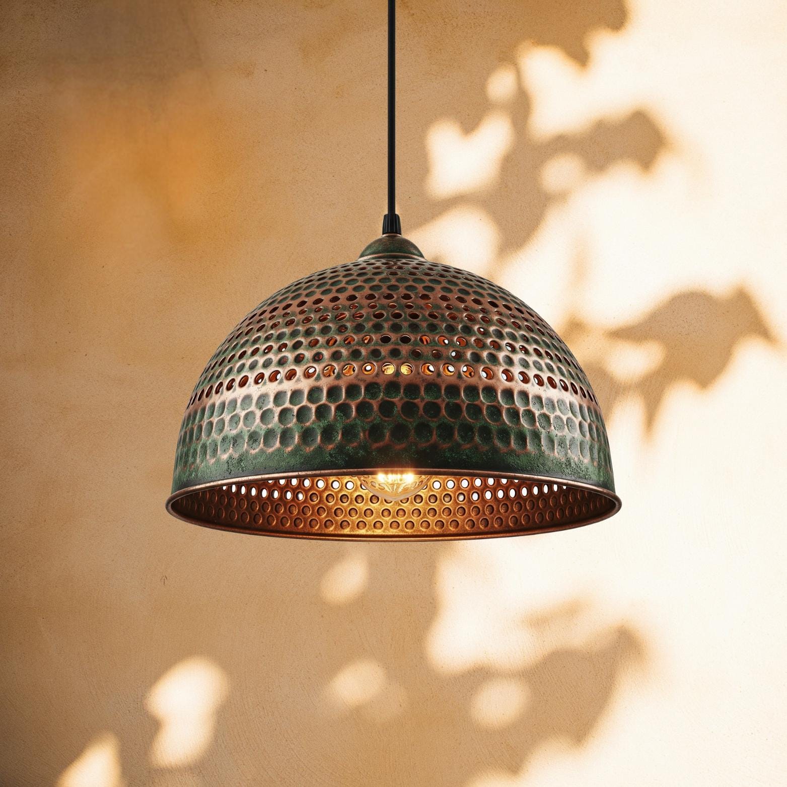 Handmade Oxidized Copper Dome Pendant Light: Antique Brass Patina