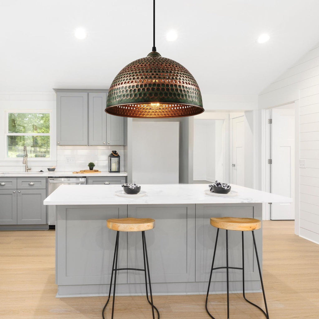 Handmade Oxidized Copper Dome Pendant Light: Antique Brass Patina