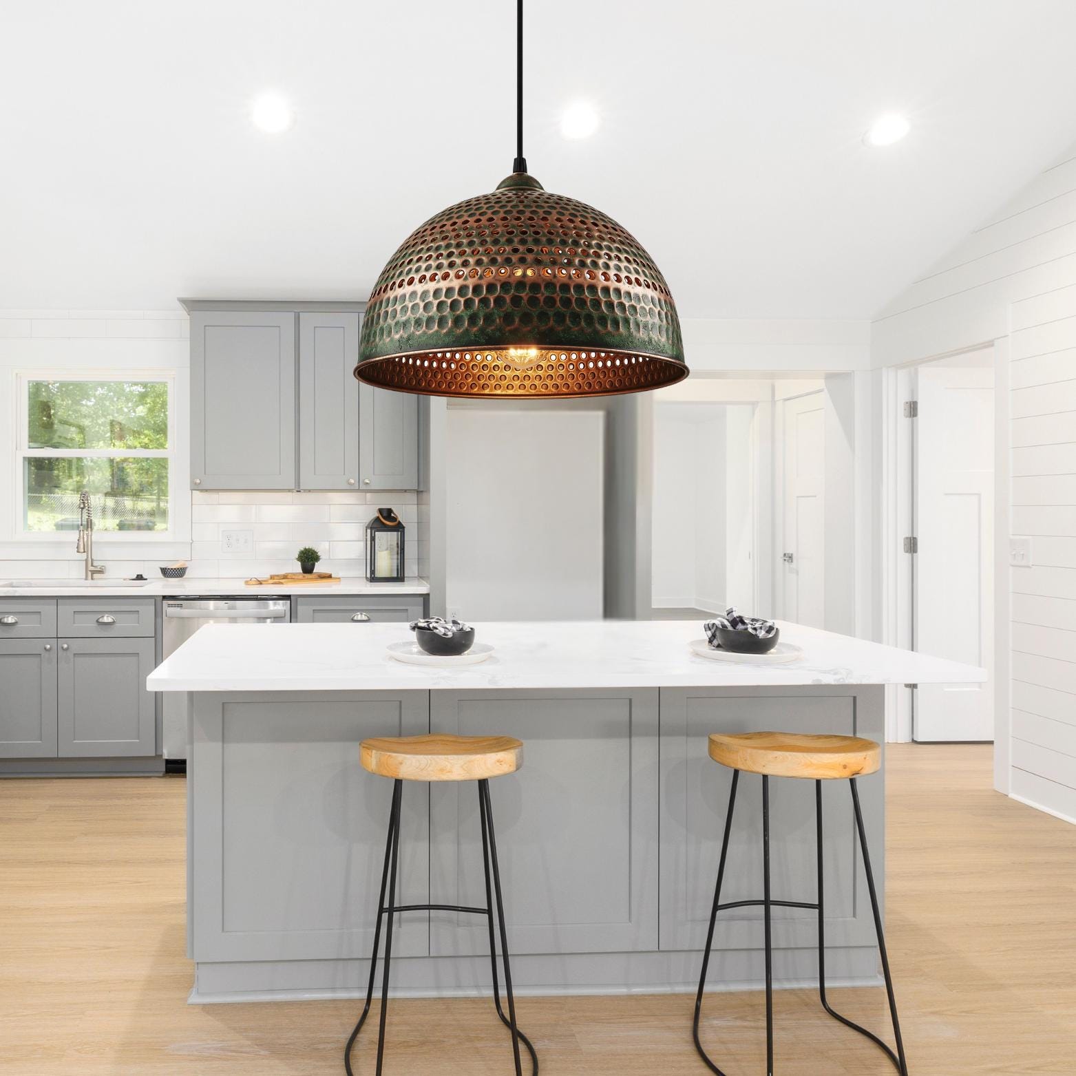 Handmade Oxidized Copper Dome Pendant Light: Antique Brass Patina