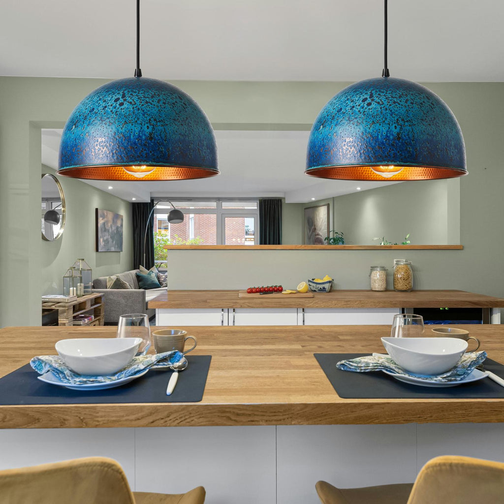 Handmade White Dome Pendant Light: Rustic Farmhouse Kitchen Lighting