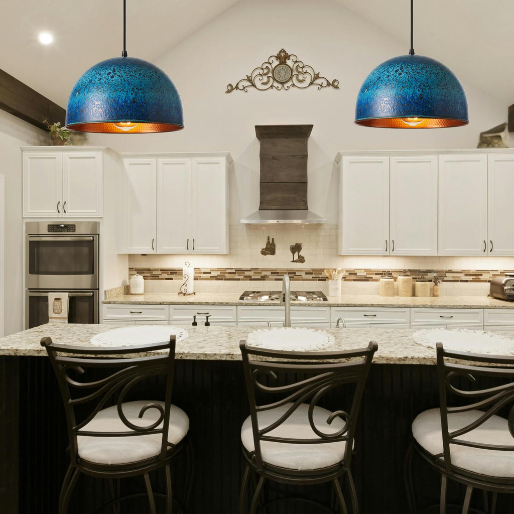 Handmade White Dome Pendant Light: Rustic Farmhouse Kitchen Lighting