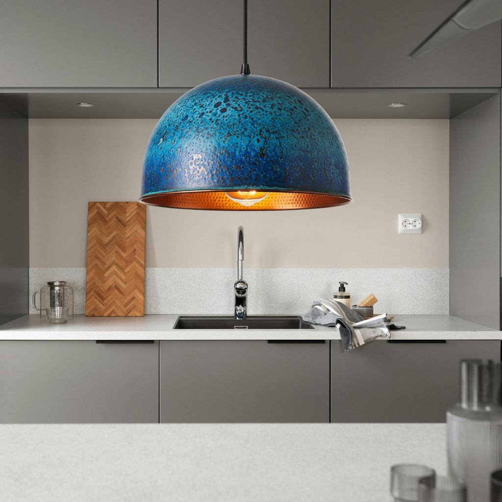 Handmade White Dome Pendant Light: Rustic Farmhouse Kitchen Lighting
