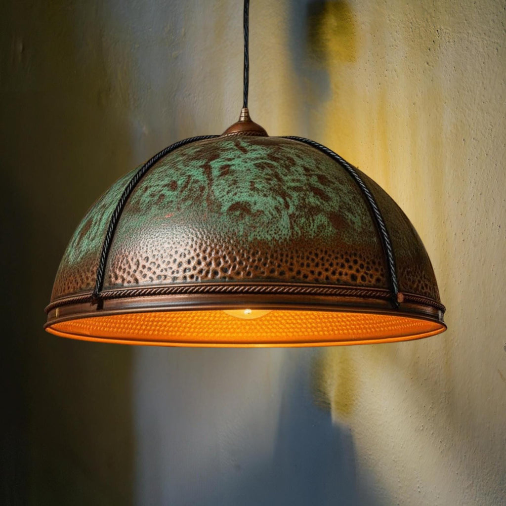 Moroccan Pendant Light: Hand-Perforated Brass Dome, Black Exterior