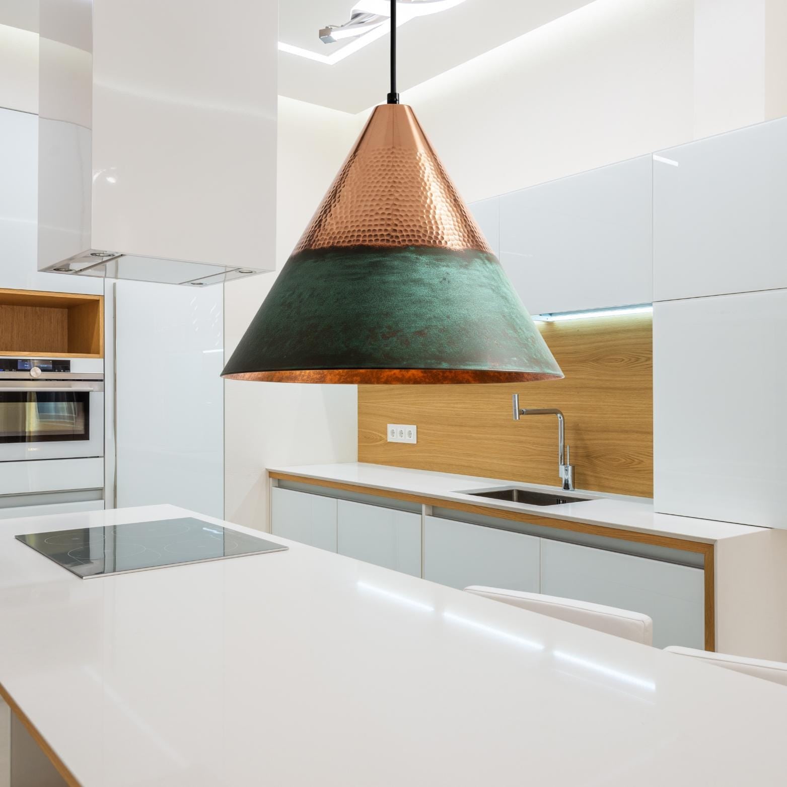 Hammered Copper & Green Patina Cone Pendant Light - Marrakesh
