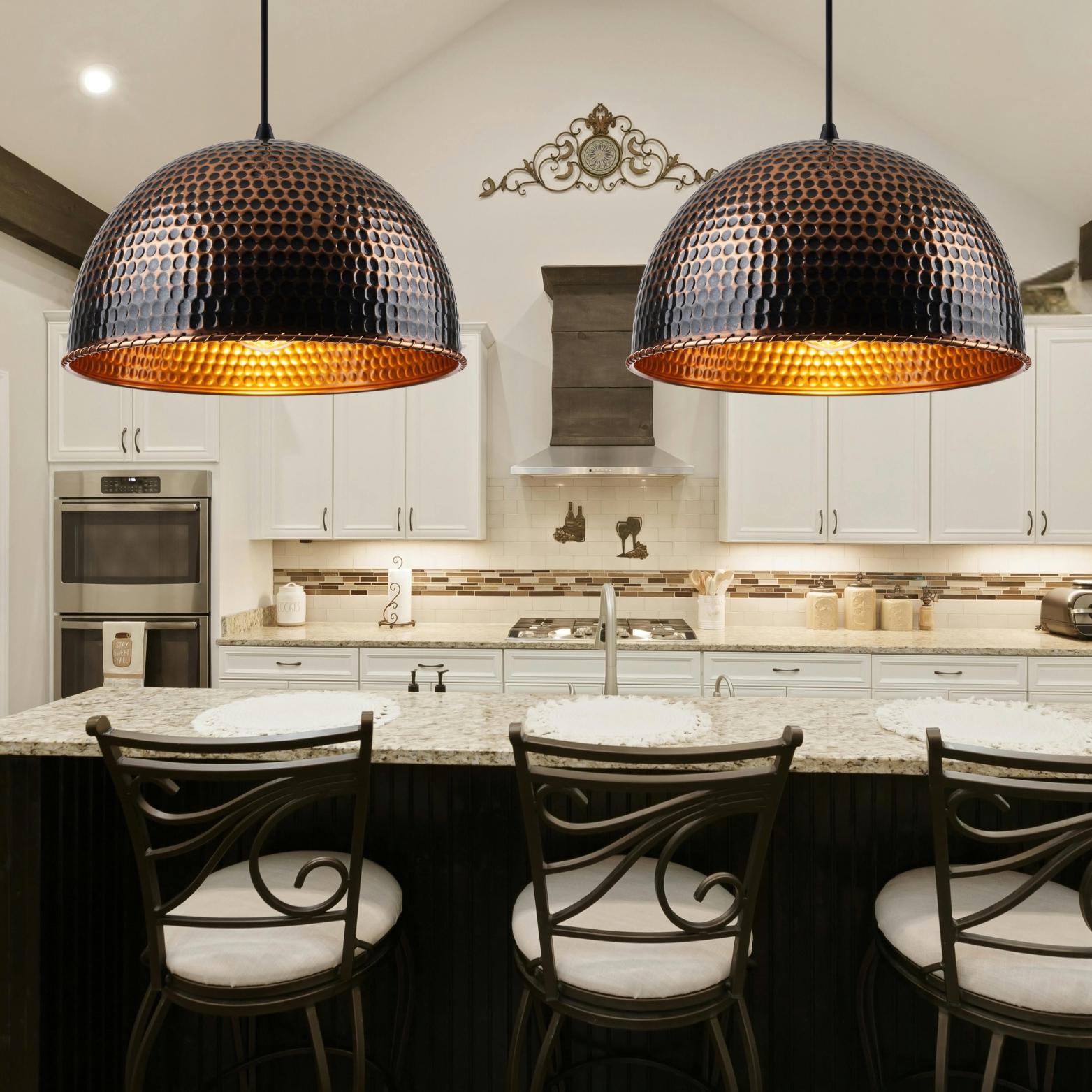Industrial Dome Pendant Light, Blackened Oxidized Copper Lamp, Hammered Honeycomb, Modern Kitchen Lighting