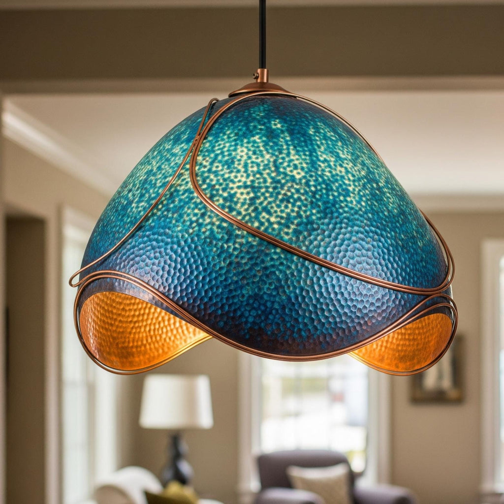 Verdigris Copper Pendant Lamp: Sculptural Moroccan Lighting
