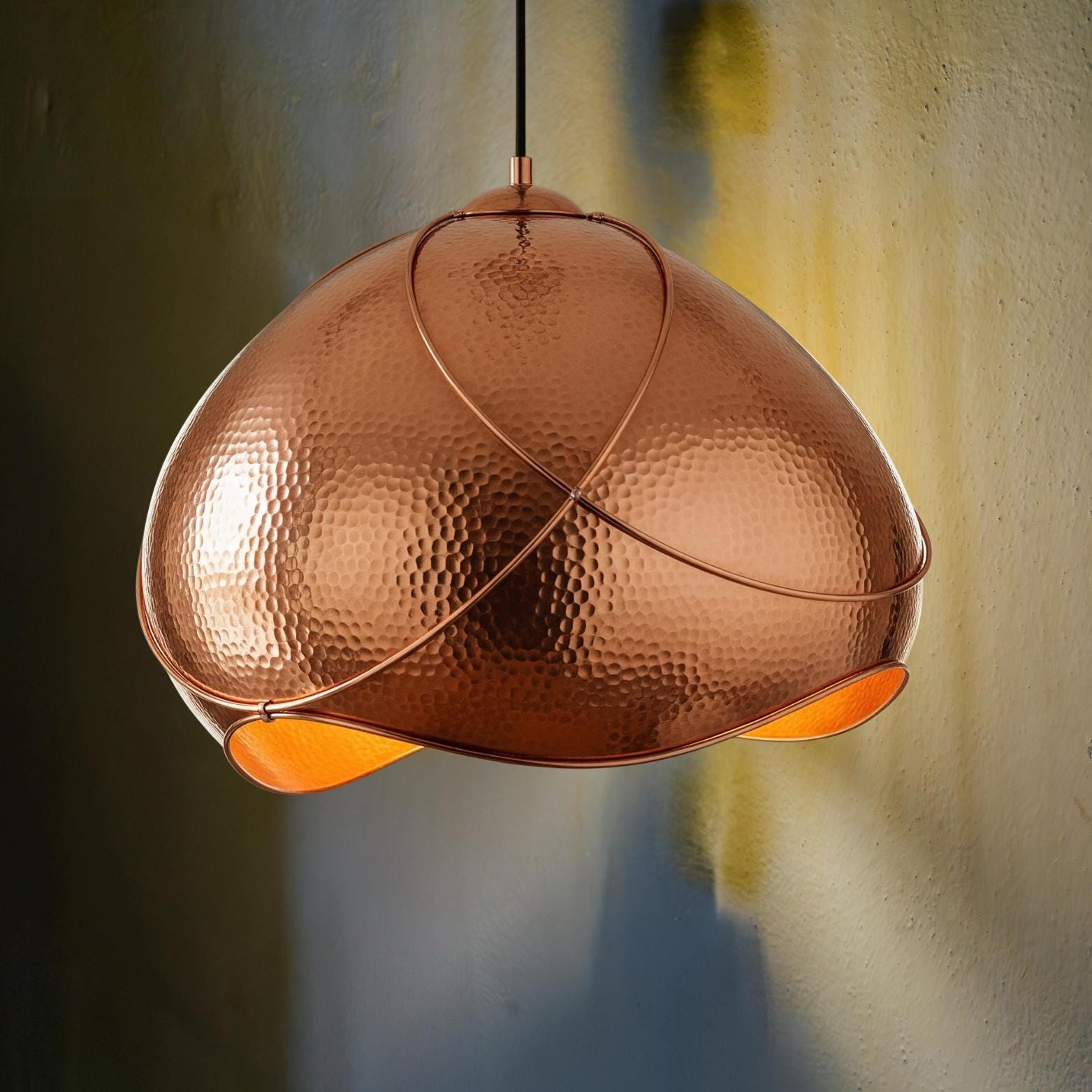 Hammered Copper Wave Pendant Light: Artisan Moroccan Ceiling Fixture