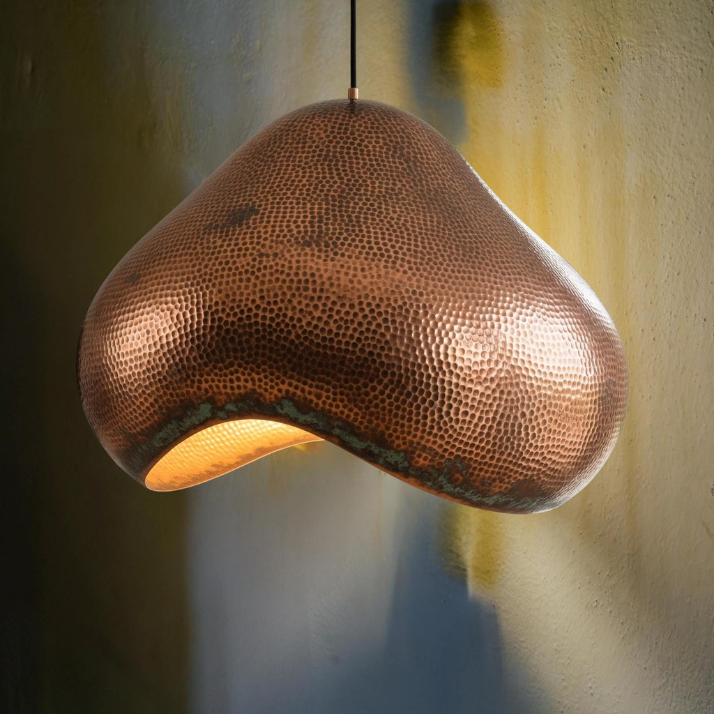 Hand-Hammered Copper Cloud Lamp: Asymmetrical Patina Pendant Light