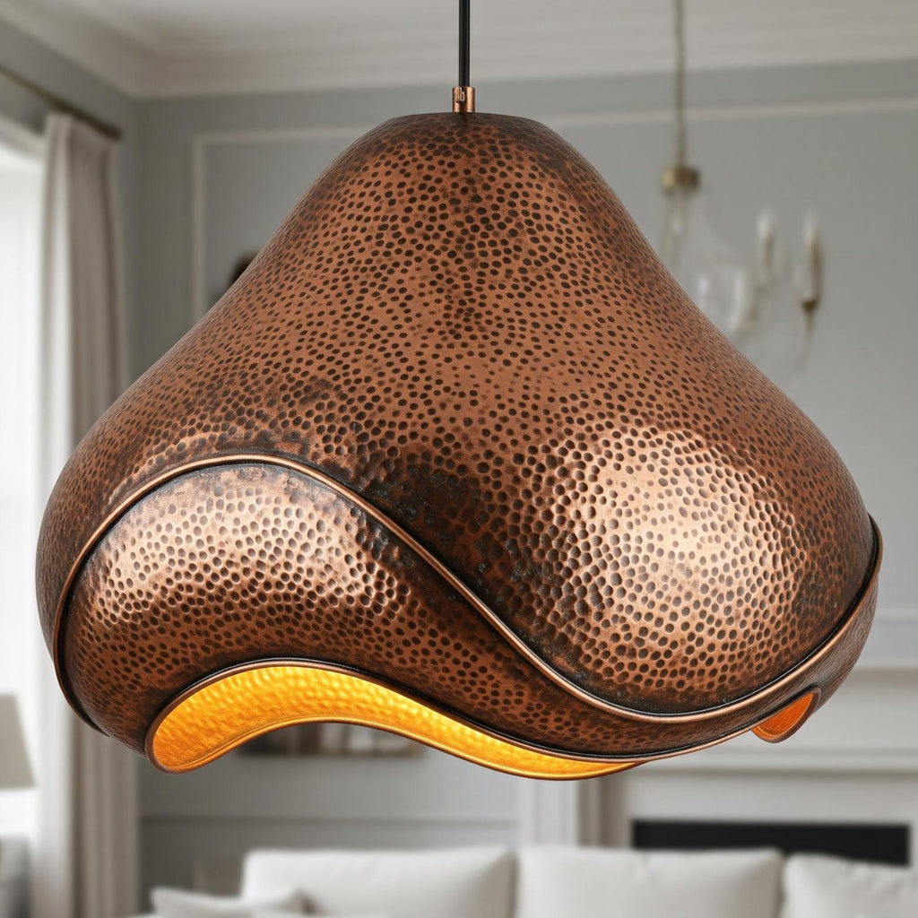 Hammered Copper Pendant Light: Moroccan Bell Lamp with Wave Detail