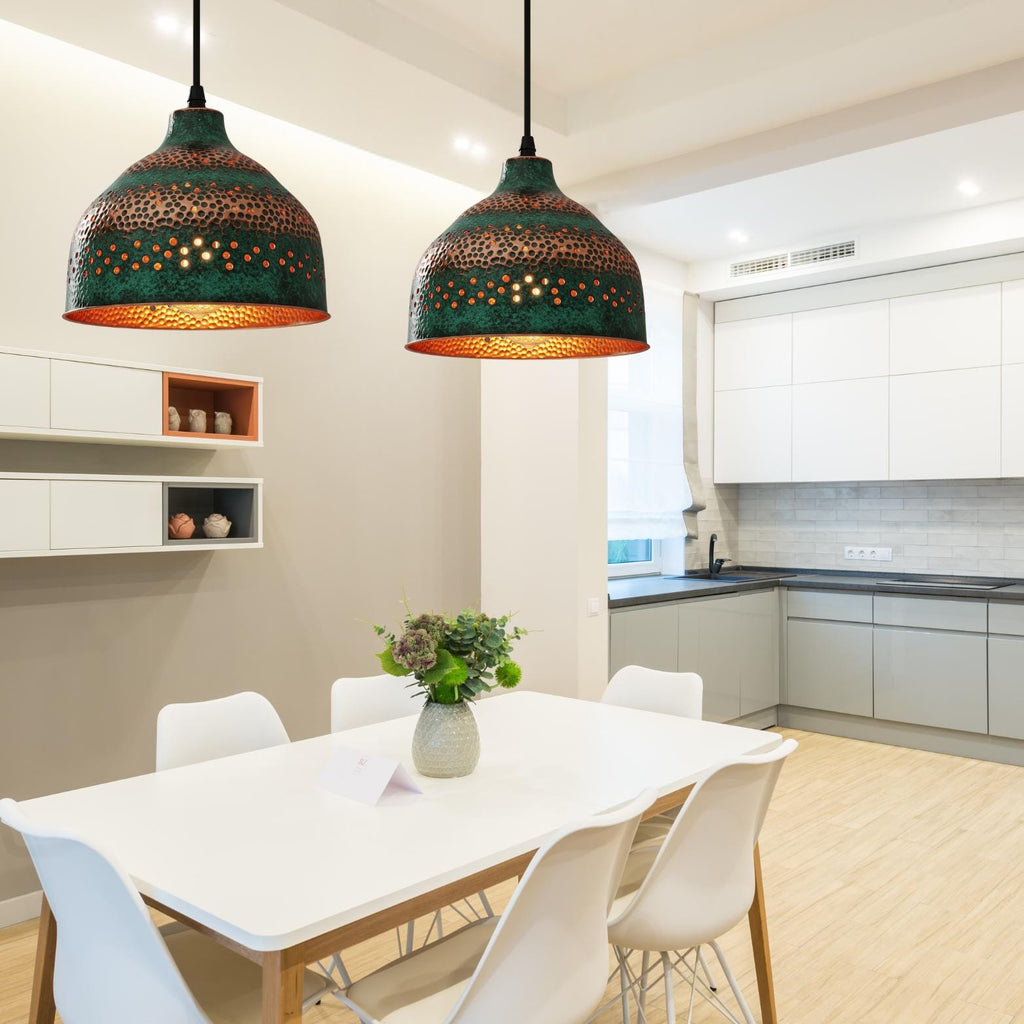 Blue Patina Copper Pendant Light: Rustic Dome Hanging Fixture
