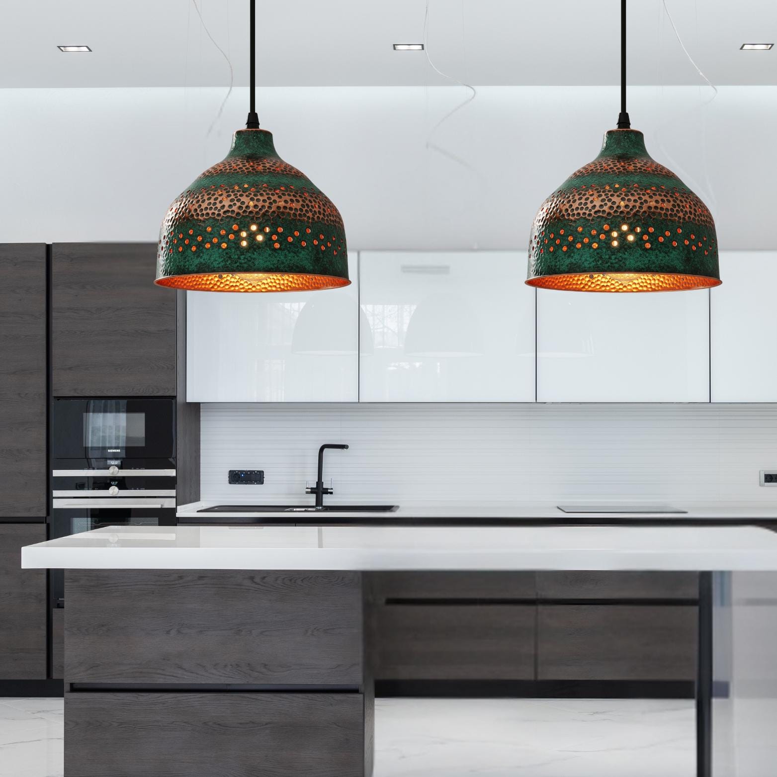 Blue Patina Copper Pendant Light: Rustic Dome Hanging Fixture