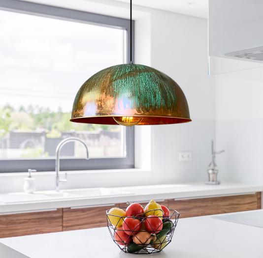 Handmade Green Dome Pendant Light: Rustic Farmhouse Kitchen Lighting