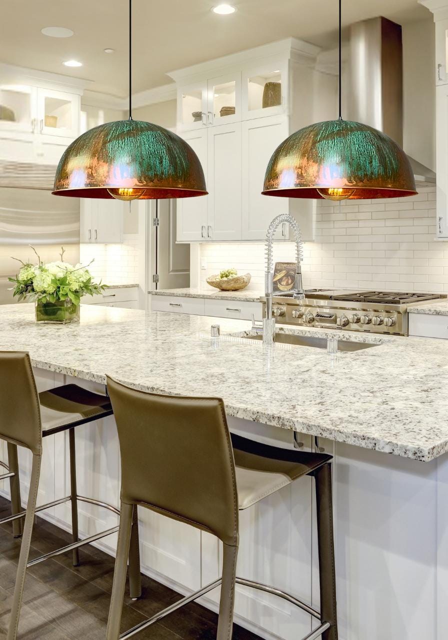 Handmade Green Dome Pendant Light: Rustic Farmhouse Kitchen Lighting