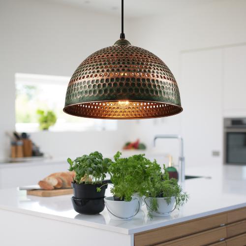 Handmade Oxidized Copper Dome Pendant Light: Antique Brass Patina