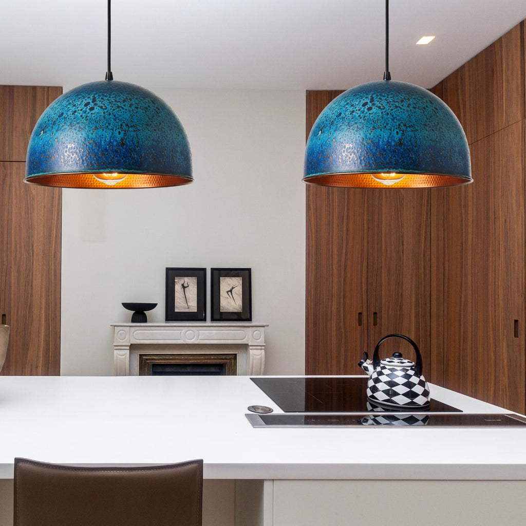 Handmade White Dome Pendant Light: Rustic Farmhouse Kitchen Lighting