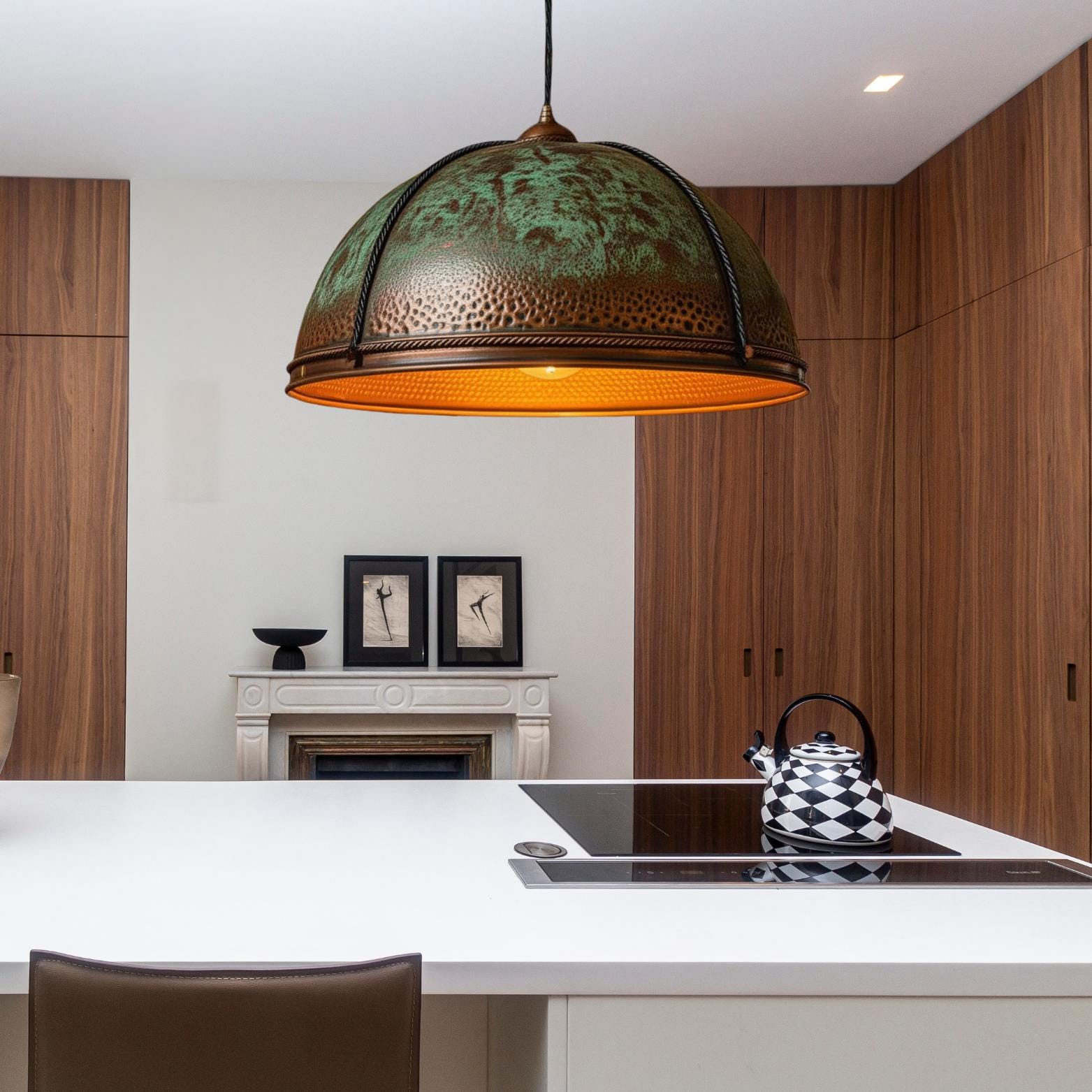 Moroccan Pendant Light: Hand-Perforated Brass Dome, Black Exterior