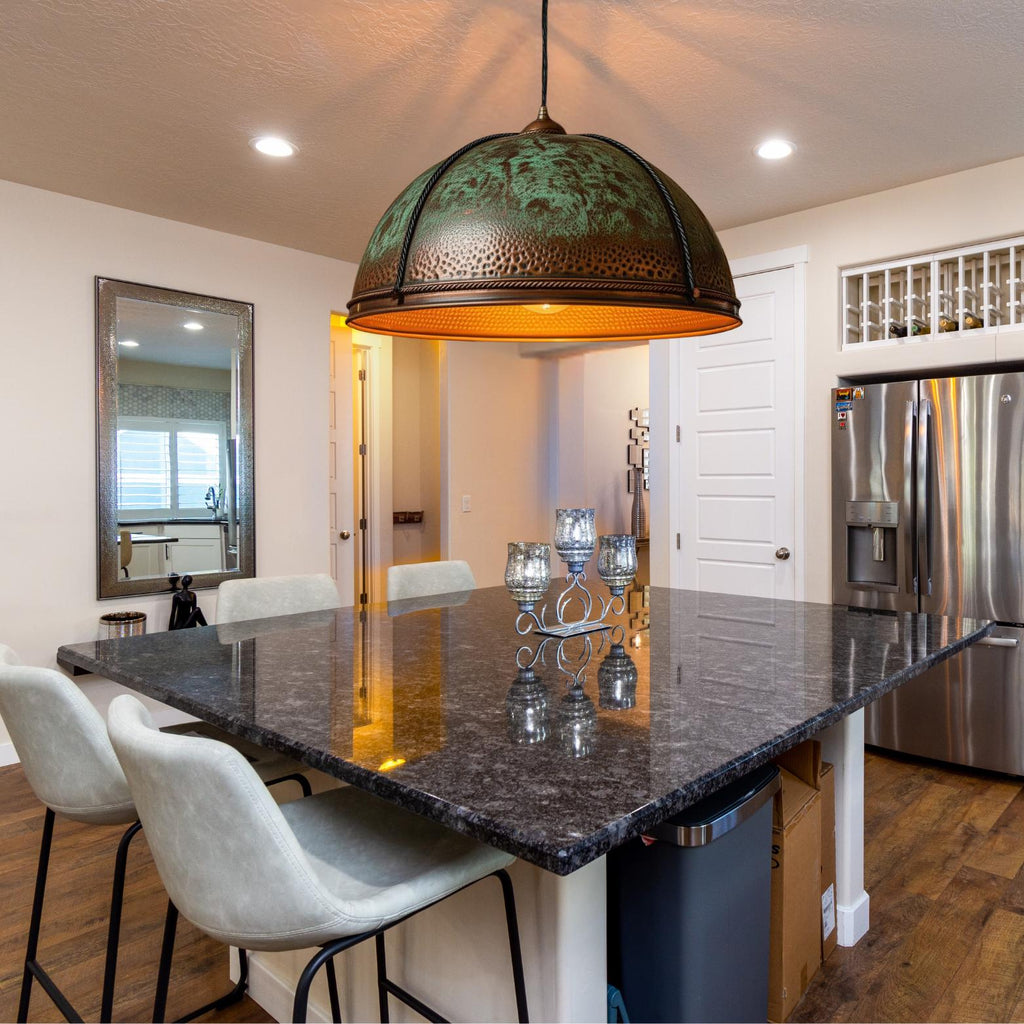Moroccan Pendant Light: Hand-Perforated Brass Dome, Black Exterior