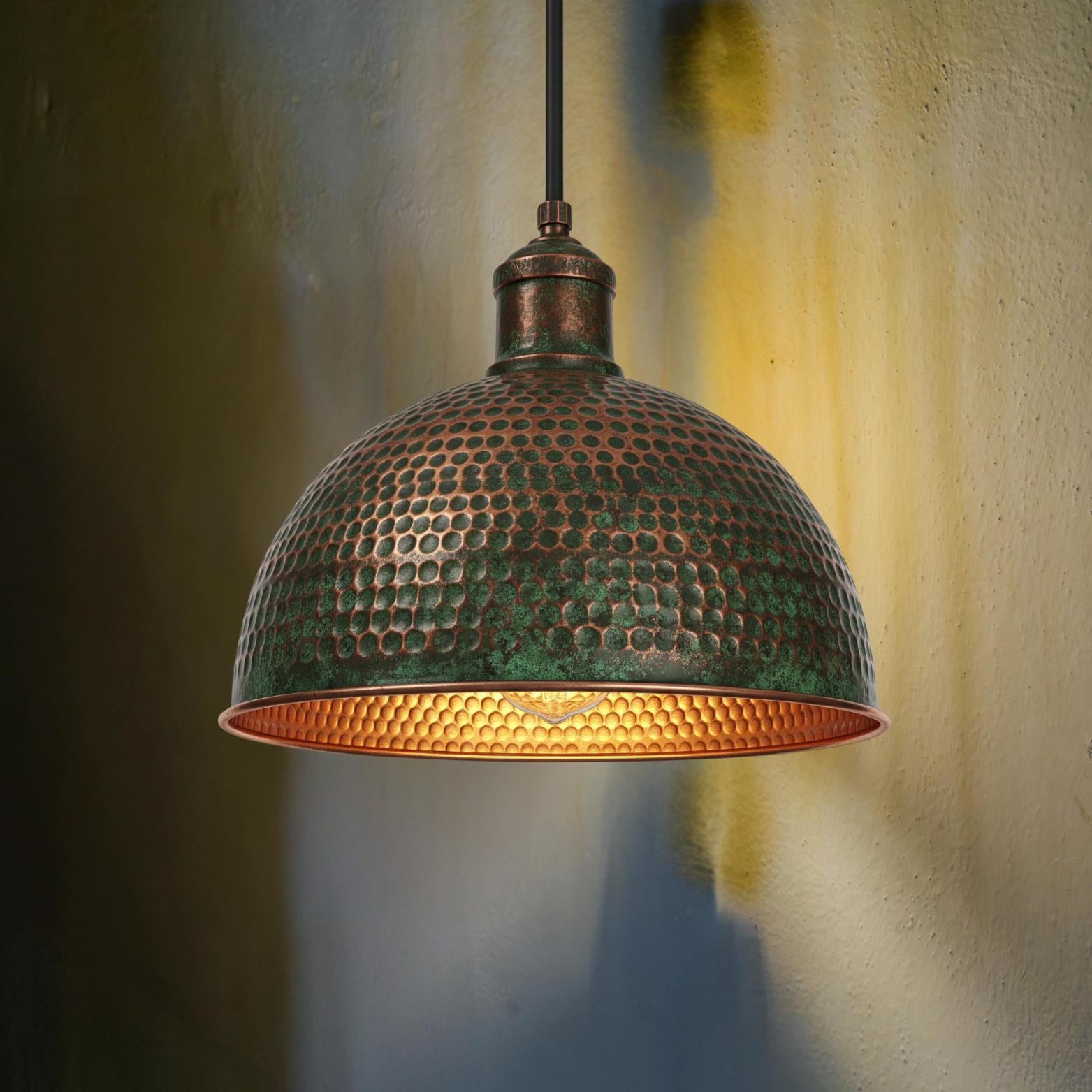 Honeycomb Pendant Light: Green Patina Copper Dome, Moroccan Lighting