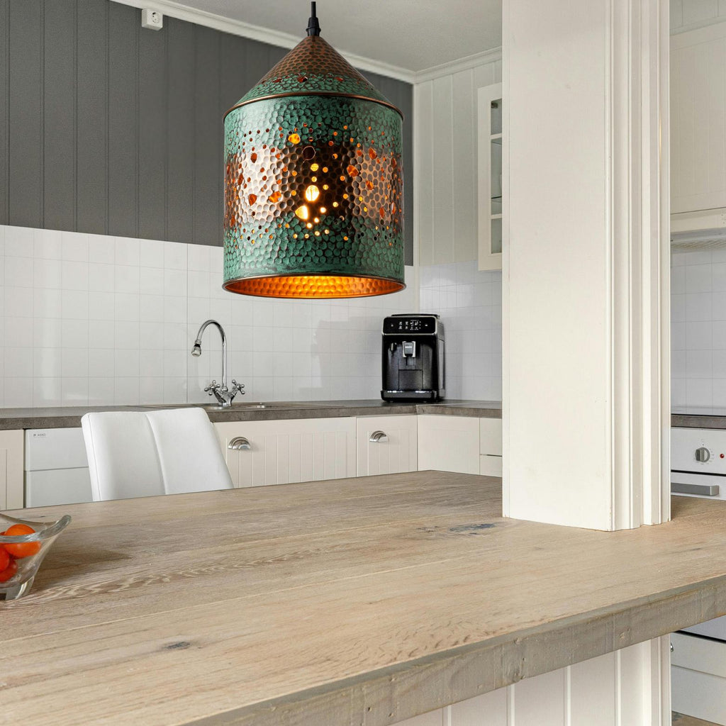Pierced Copper Lantern Pendant Light: Moroccan Farmhouse Style