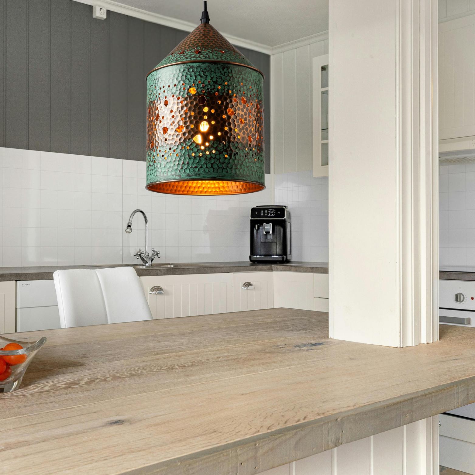 Pierced Copper Lantern Pendant Light: Moroccan Farmhouse Style