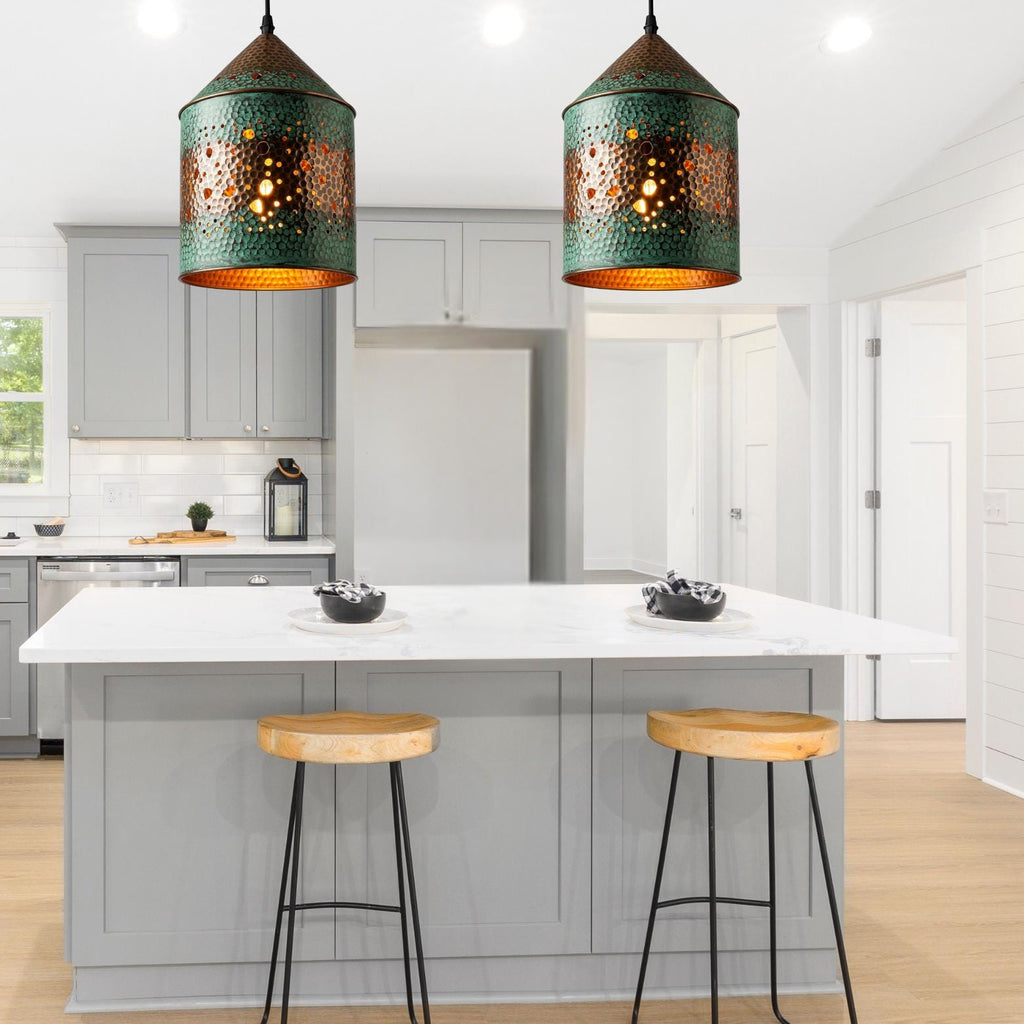 Pierced Copper Lantern Pendant Light: Moroccan Farmhouse Style