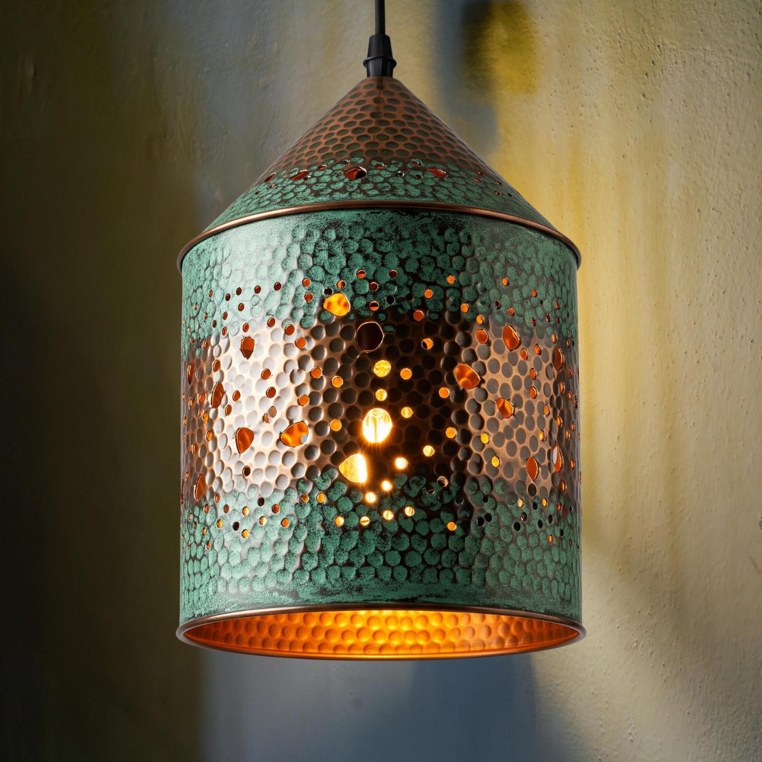 Pierced Copper Lantern Pendant Light: Moroccan Farmhouse Style