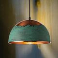 Copper Dome Pendant Light: Green Patina Drip, Coastal Kitchen Lighting