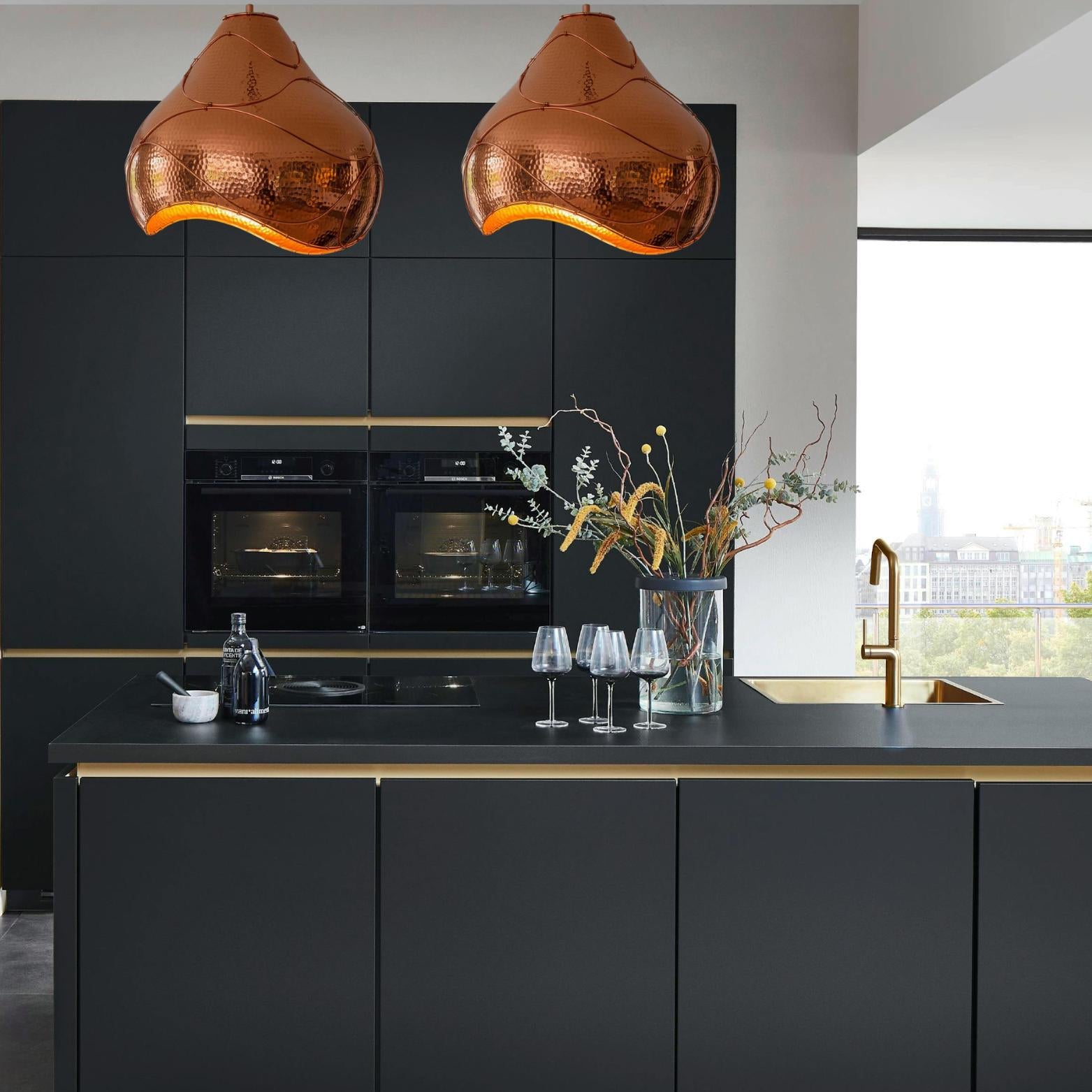 Artisan Copper Wave Lamp, Unique Hammered Ceiling Fixture,Hand-Hammered Copper Pendant with Dynamic Form