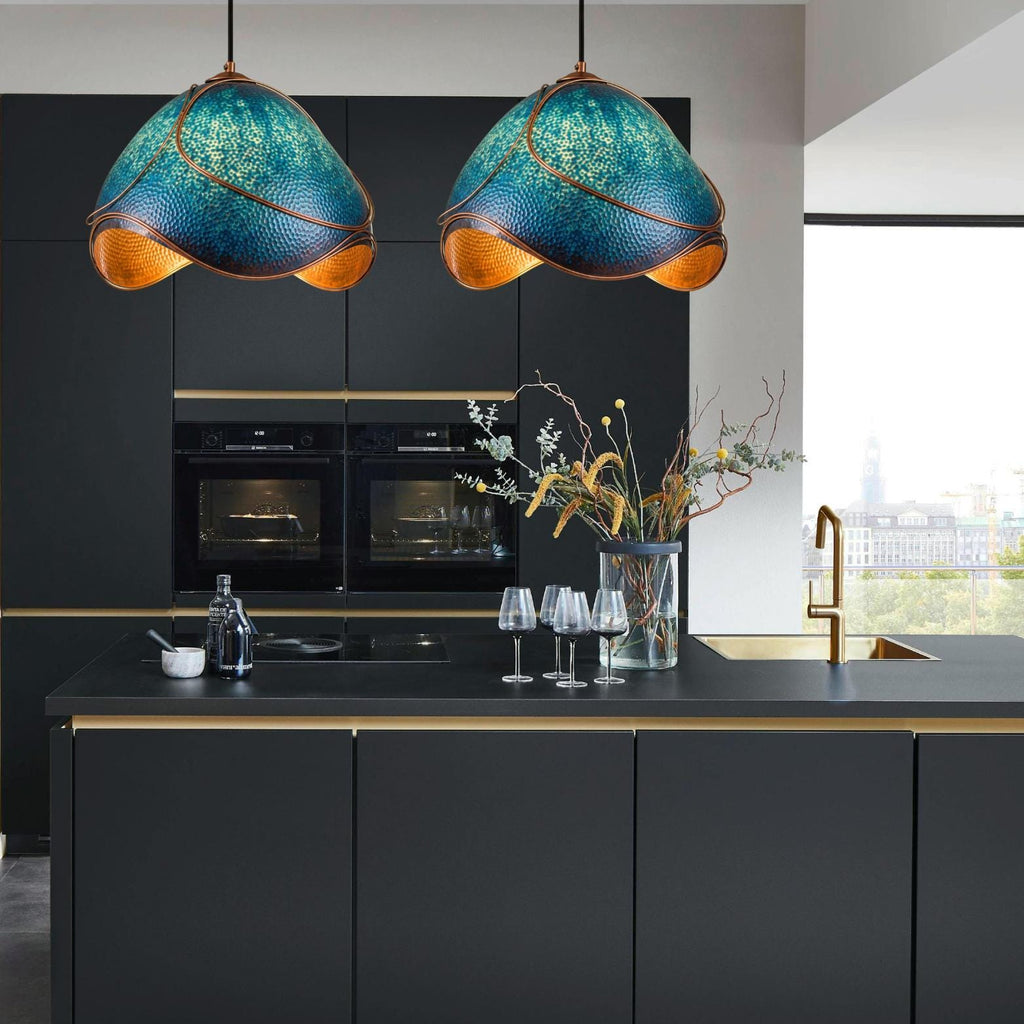 Verdigris Copper Pendant Lamp: Sculptural Moroccan Lighting