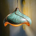 Hand-Hammered Copper Lotus Pendant Light: Verdigris Patina, Moroccan Lighting