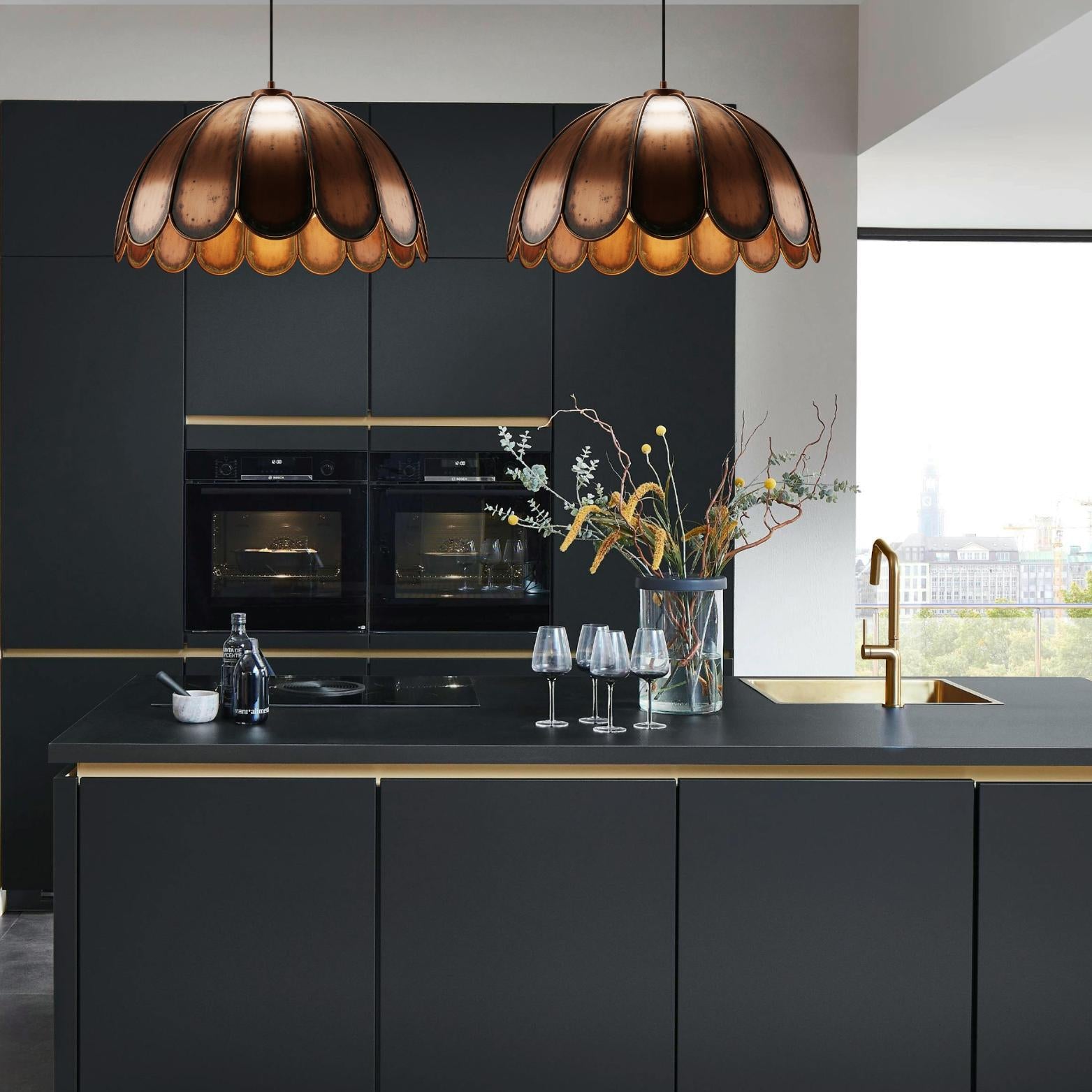 Artisan Copper Dahlia Pendant Light - Moroccan Antique Bronze Finish