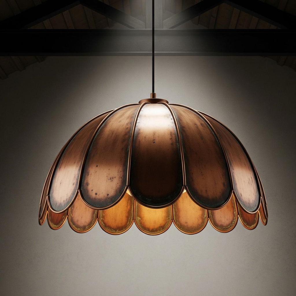 Artisan Copper Dahlia Pendant Light - Moroccan Antique Bronze Finish