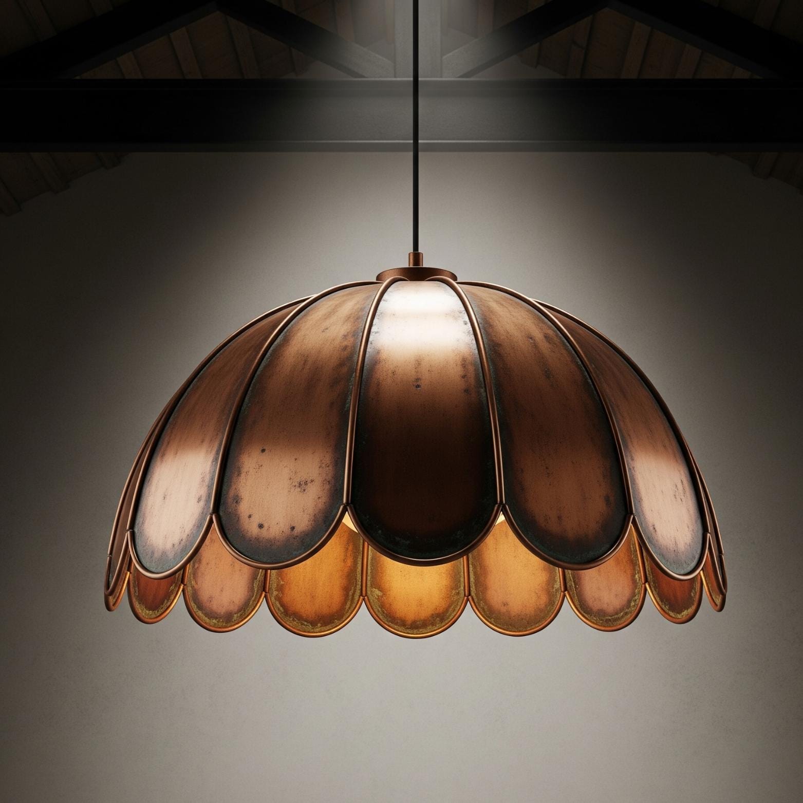 Artisan Copper Dahlia Pendant Light - Moroccan Antique Bronze Finish