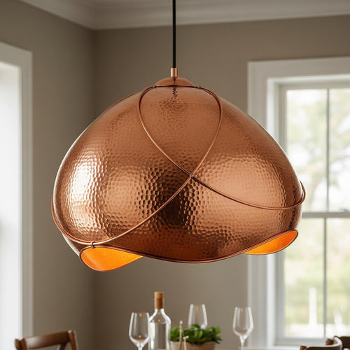 Hammered Copper Wave Pendant Light: Artisan Moroccan Ceiling Fixture