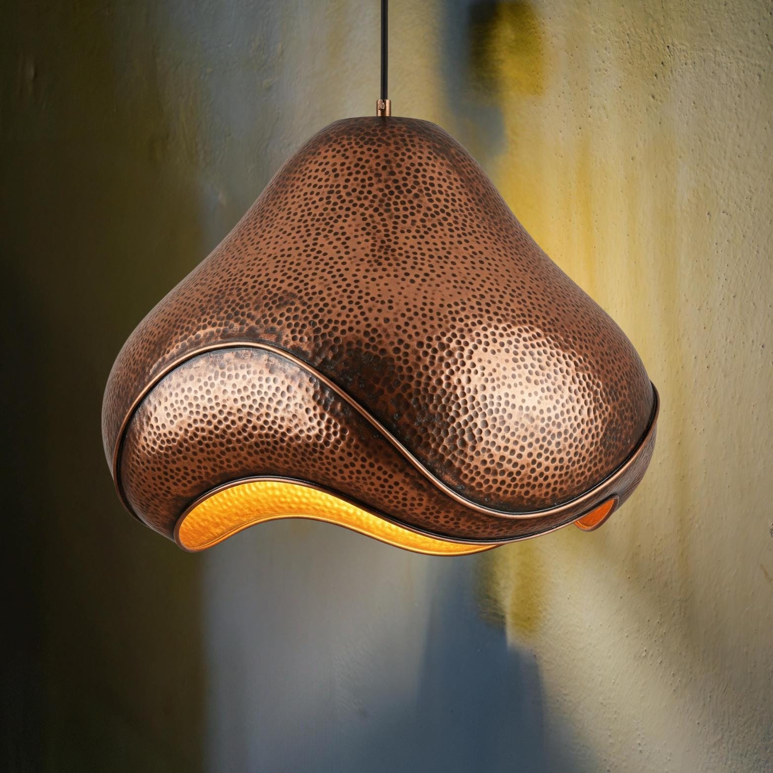 Hammered Copper Pendant Light: Moroccan Bell Lamp with Wave Detail