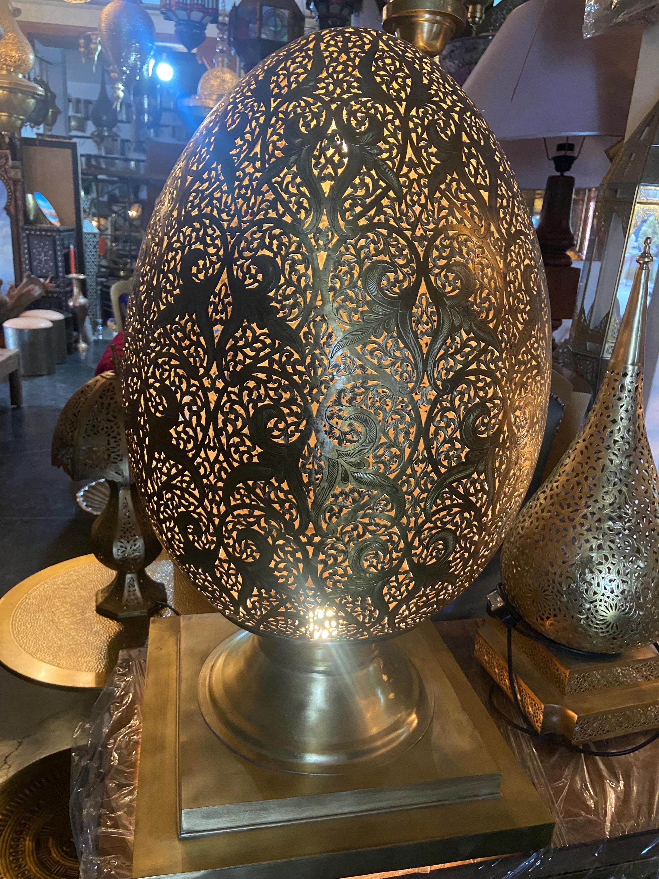 Large Moroccan Brass Teardrop Lamp: Handmade Filigree Floor Light