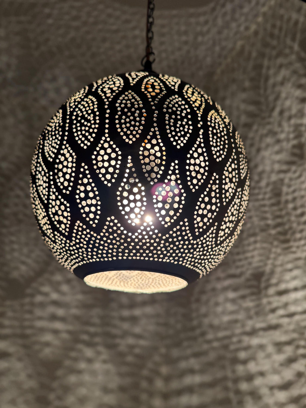Moroccan Teardrop Pendant Light | Hand-Punched Brass Lamp | Eye Pattern Shadow Light | Marrakech Artisan Craft