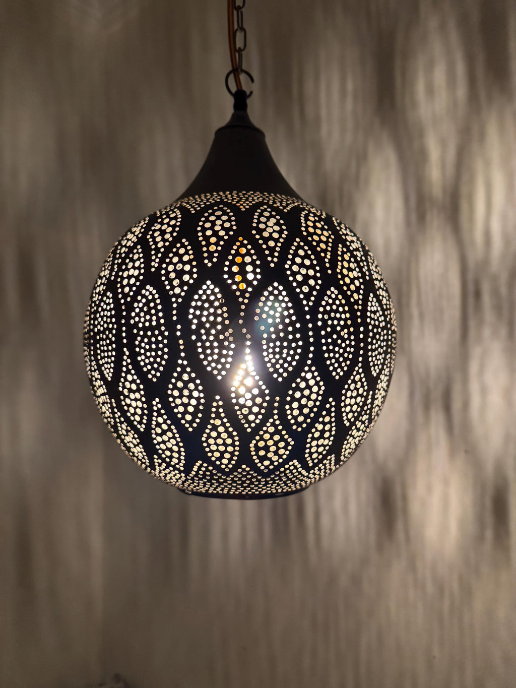 Moroccan Teardrop Pendant Light | Hand-Punched Brass Lamp | Eye Pattern Shadow Light | Marrakech Artisan Craft