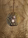 Organic Moroccan Sphere Lamp | Hand-Punched Leaf Pattern Brass Globe | Wavy Shadow Pendant | Marrakech Craft