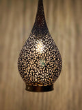 Elongated Teardrop Pendant | Moroccan Filigree Lamp | Hand-Cut Brass Vine Pattern Light | Marrakech Artisan
