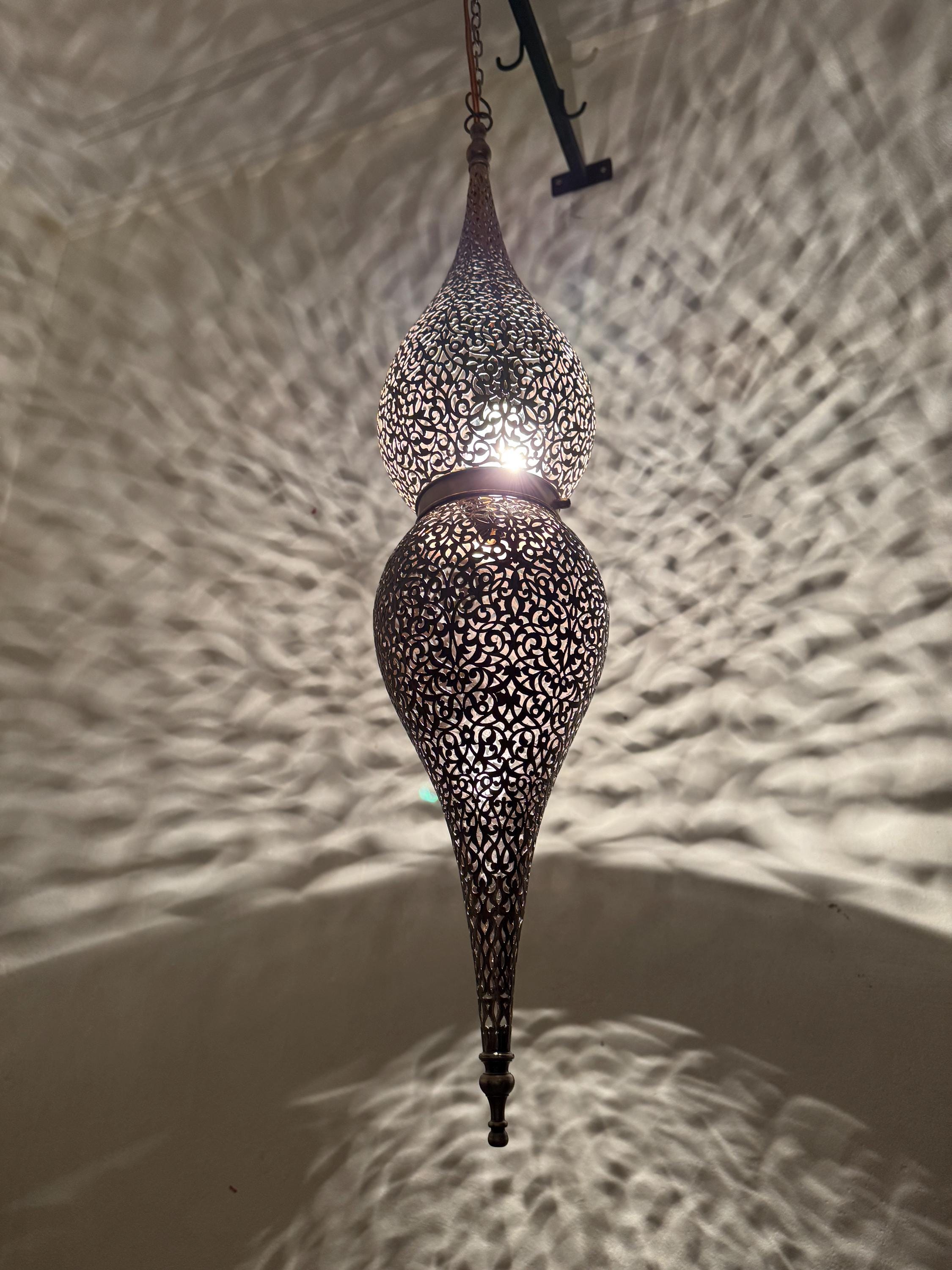 Handcrafted Moroccan Brass Pendant Light - Customizable Size & Finish