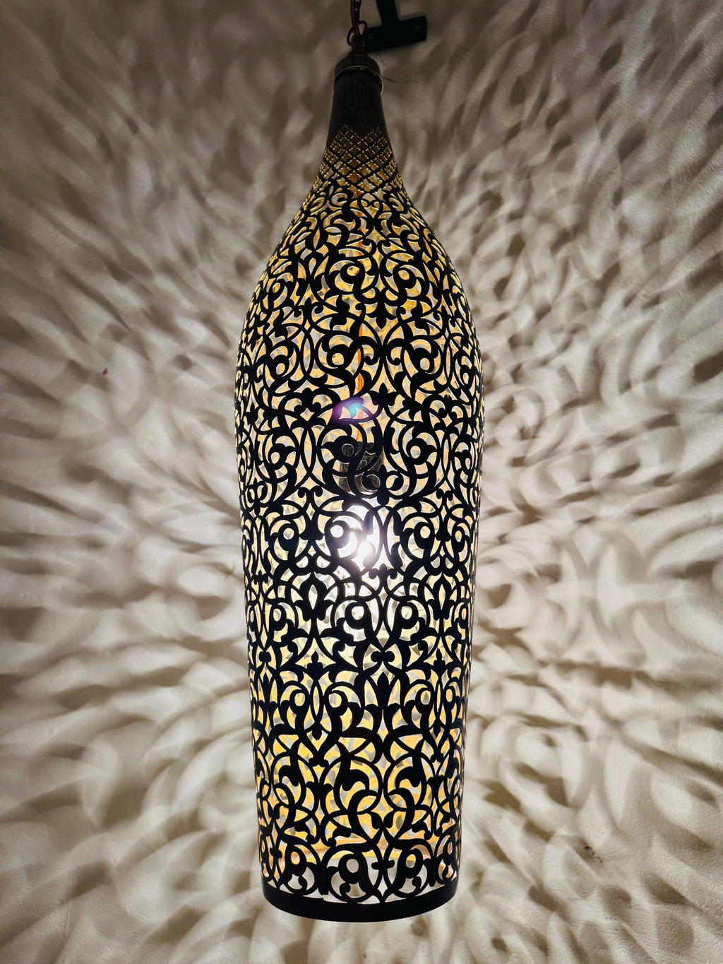 Moroccan Brass Pendant Light: Handmade Cone Chandelier