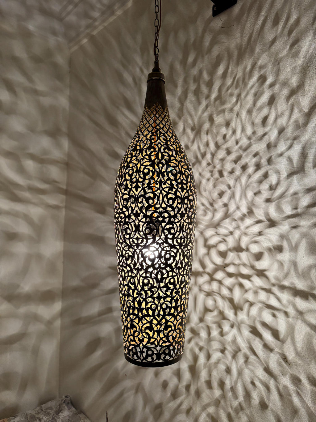 Moroccan Brass Pendant Light: Handmade Cone Chandelier